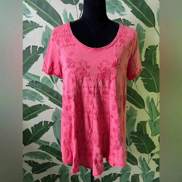 Caite Red Embroidered Short Sleeve Tunic Tee Top Size S - Picture 1 of 6